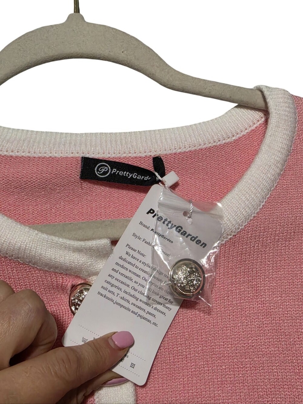 PRETTY GARDEN Cardigan Womens Medium Pink Preppy Gold Button Old Money Rich Girl - Picture 4 of 9